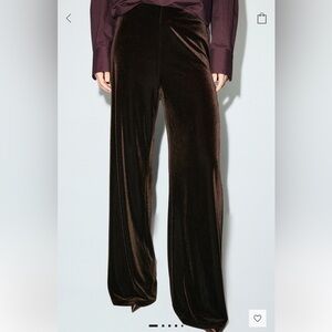 Mango Dark Brown Velvet Wide Leg Pants